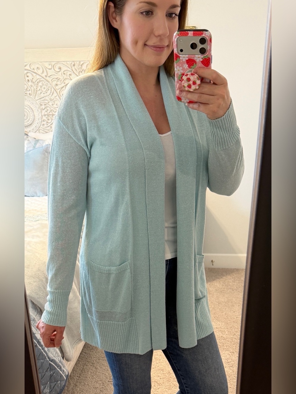 Talbots Light Aqua Open-Front Cardigan Sweater